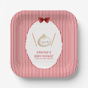 Rode streep Boog Aziatische Dumpling Baby Shower  Papieren Bordje