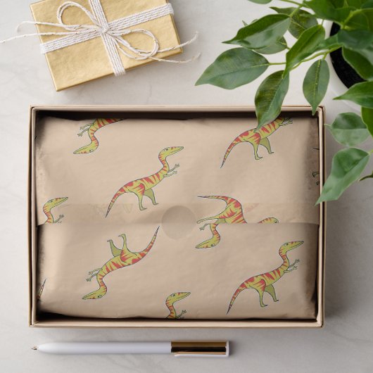 Rode streep gele dinosauriërs tissuepapier (Geschenk)