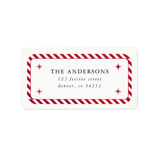 Rode Streep Grens en Sterren Kerstadres Etiket (Voorkant)