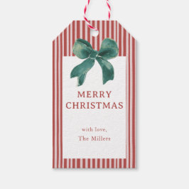 Rode Streep Groene Strik Kerst Cadeau Labels  Cadeaulabel
