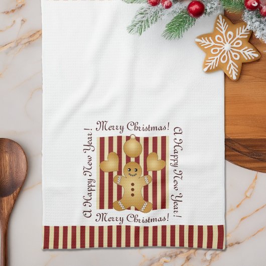 Rode Streep Kerst Koekje Schattige Gemberkoek Man Theedoek