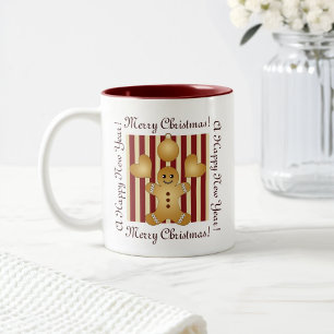 Rode Streep Kerst Koekje Schattige Gingerman Tweekleurige Koffiemok