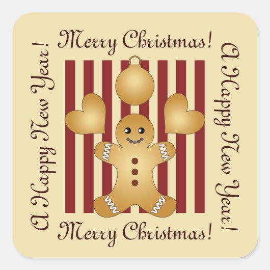 Rode Streep Lieve Kerstman Van Gemberkoek Kerstmis Vierkante Sticker (Voorkant)