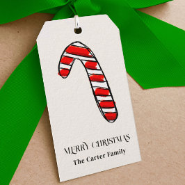 Rode Streep Waterverf Candy Cane Schets Cadeaulabel
