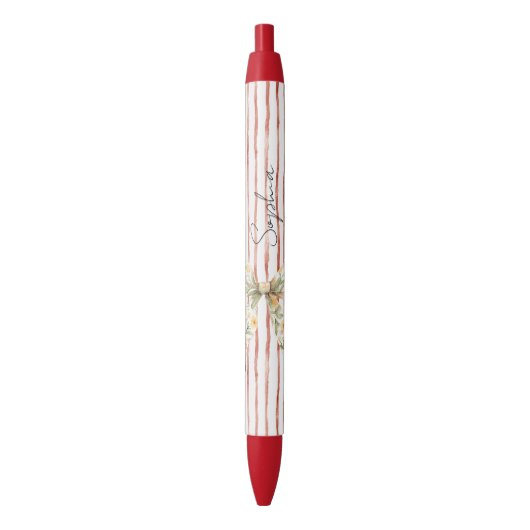 Rode Strepen Bloemenslinger Zwarte Inkt Pen (Voorkant Verticaal)