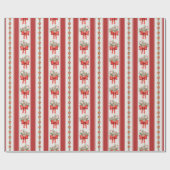 Rode strepen bogen snoepriet kerst cadeaupapier (Vlak)