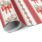 Rode strepen bogen snoepriet kerst cadeaupapier (Rol Hoek)