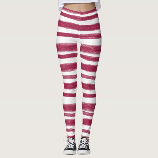 Rode Strepen Bordeaux Leggings (Voorkant)