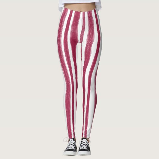 Rode Strepen Bordeaux Leggings (Voorkant)