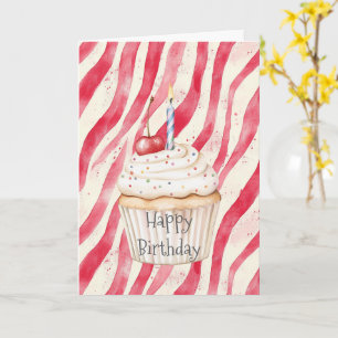 Rode Strepen Confetti Cupcake Kers Top Verjaardag Kaart