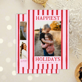 Rode Strepen Cute Multi Foto Plat Vakantiekaart Feestdagenkaart