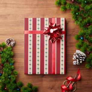 Rode Strepen En Bloemen Cadeaupapier