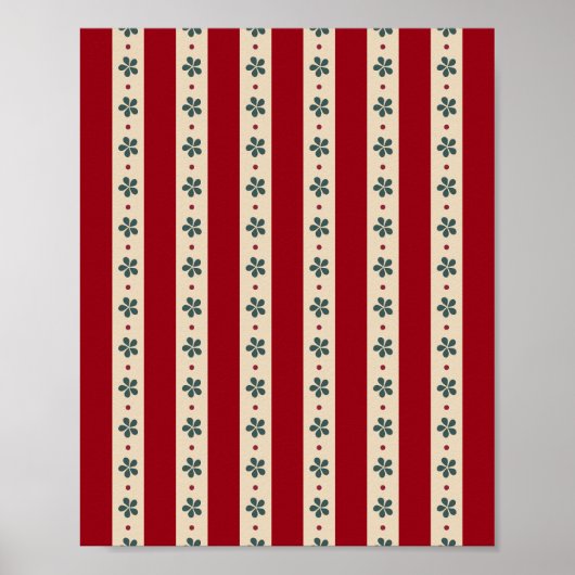 Rode Strepen En Bloemen Poster (Voorkant)