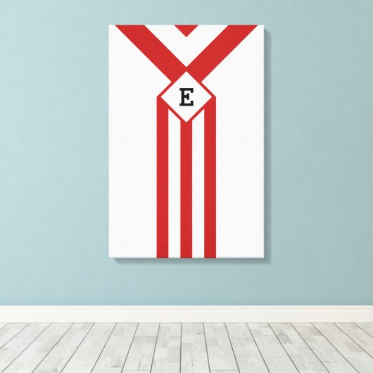 Rode strepen en Chevrons met monogram op wit Canvas Afdruk (Insitu (Houten vloer))