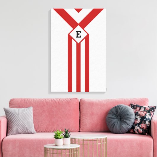 Rode strepen en Chevrons met monogram op wit Canvas Afdruk (Insitu (Woonkamer))