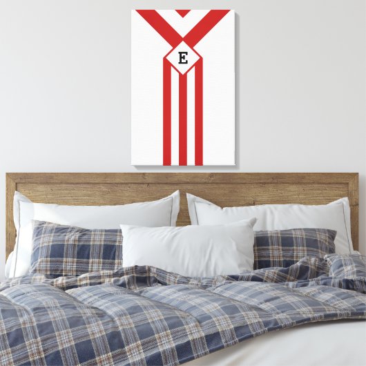 Rode strepen en Chevrons met monogram op wit Canvas Afdruk (Insitu (Slaapkamer))