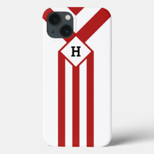 Rode strepen en Chevrons met monogram op wit Case-Mate iPhone Case