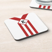 Rode strepen en Chevrons met monogram op wit Onderzetter (Linkerzijde)