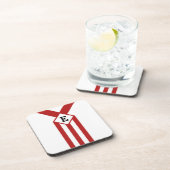 Rode strepen en Chevrons met monogram op wit Onderzetter (Rechterzijde)