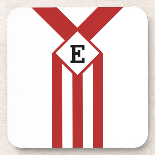 Rode strepen en Chevrons met monogram op wit Onderzetter (Voorkant)