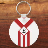 Rode strepen en Chevrons met monogram op wit Sleutelhanger (Voorkant)