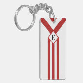Rode strepen en Chevrons met monogram op wit Sleutelhanger (Voorkant Links)