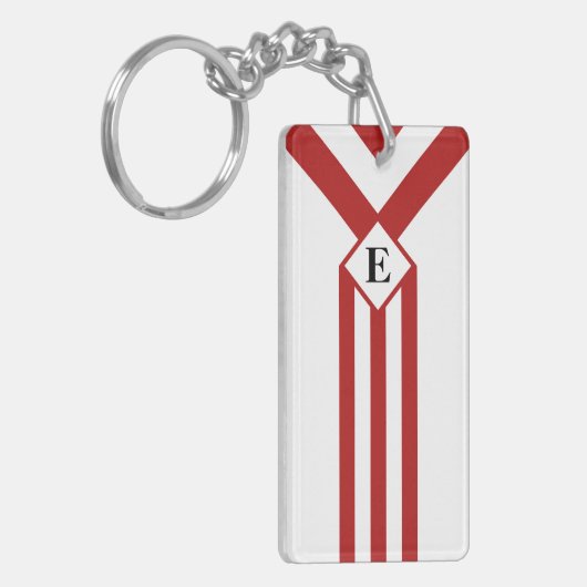 Rode strepen en Chevrons met monogram op wit Sleutelhanger (Voorkant Links)