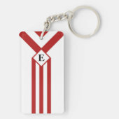 Rode strepen en Chevrons met monogram op wit Sleutelhanger (achterkant)