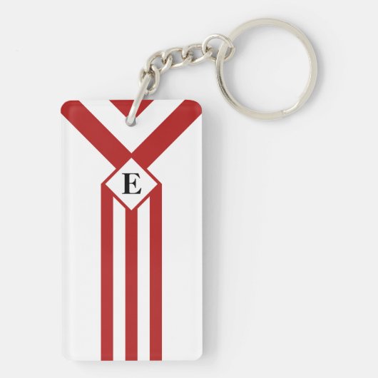 Rode strepen en Chevrons met monogram op wit Sleutelhanger (achterkant)
