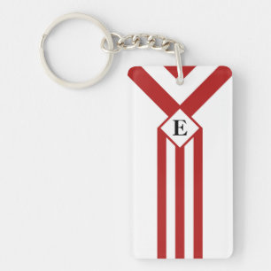 Rode strepen en Chevrons met monogram op wit Sleutelhanger