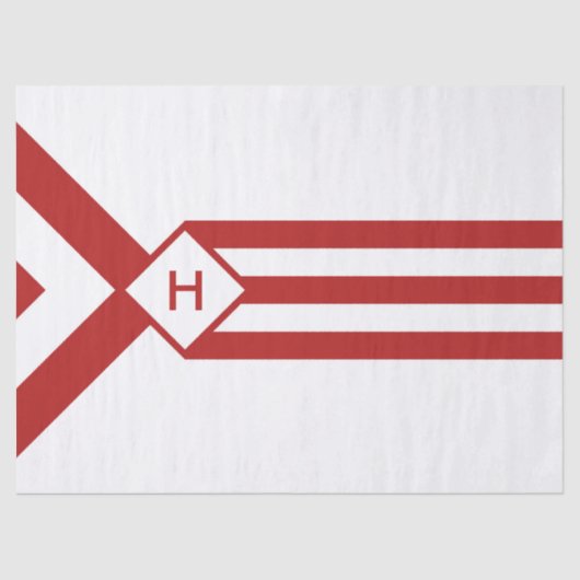 Rode strepen en Chevrons met monogram op wit Tissuepapier (Voorkant)