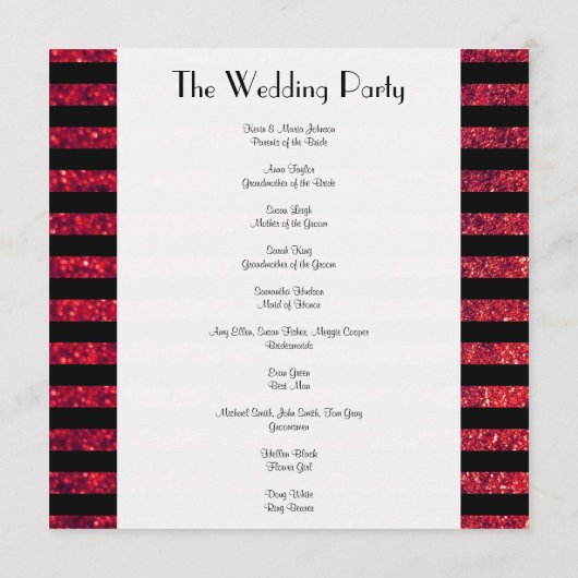 Rode strepen, glazige strips, lijnen, bruiloft programmakaart (Achterkant)