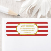 Rode Strepen Goud Vrolijke Kerstmis Etiket (Insitu)