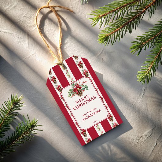 Rode strepen grandmillenial Kerstmis gepersonalise Cadeaulabel