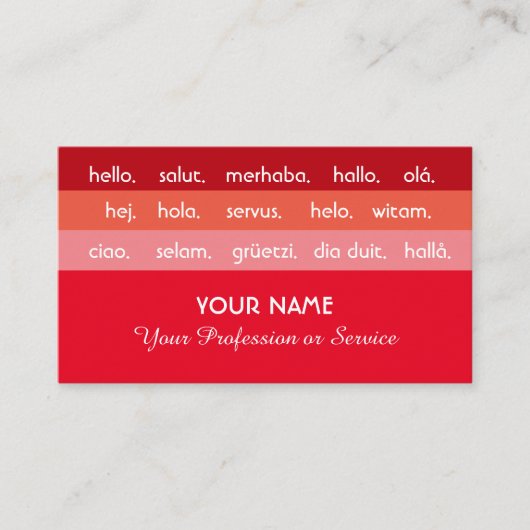 Rode strepen hallo internationale talen visitekaartje (Voorkant)