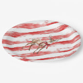 Rode Strepen Herten Kerst Pillar Candle Papieren Bordje (Gekanteld)