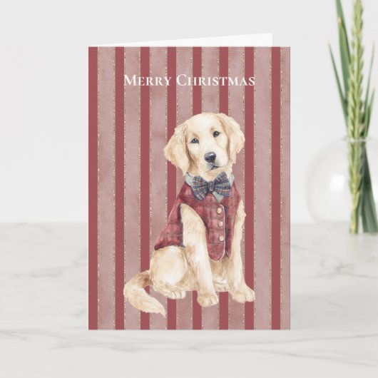 Rode Strepen Hond Kerst  Kaart (Voorkant)