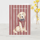Rode Strepen Hond Kerst  Kaart (Gele Bloem)