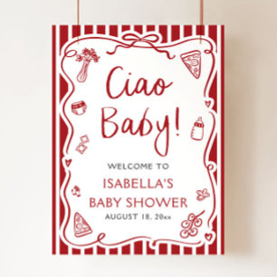 Rode Strepen Italiaans Ciao Baby Baby Shower Welko Poster