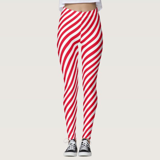 Rode strepen Kerst elf kostuum Leggings (Voorkant)