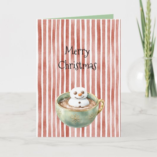 Rode Strepen Kerst Happy Marshmallow in Cacao Kaart (Voorkant)