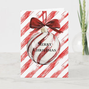 Rode Strepen Kerstbal Lint Kaart