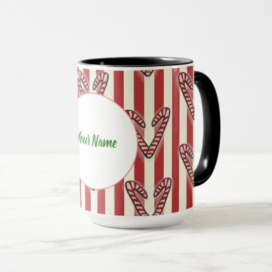 Rode strepen Kerstmis Lollipops Gepersonaliseerd Mok (Voorkant rechts)