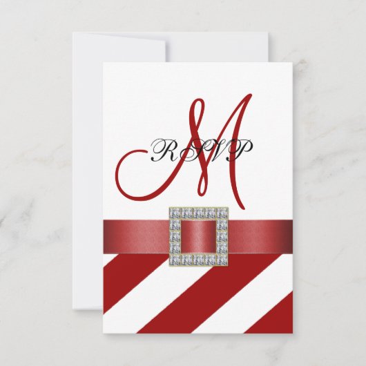 Rode Strepen, Lint, Initieel Trouw RSVP Kaartje (Voorkant)
