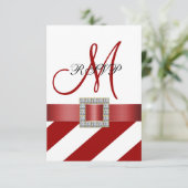 Rode Strepen, Lint, Initieel Trouw RSVP Kaartje (Staand voorkant)