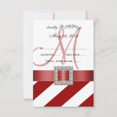 Rode Strepen, Lint, Initieel Trouw RSVP Kaartje (Achterkant)