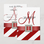 Rode Strepen, Lint, Initiele Huwelijksreactie RSVP Kaartje (Voorkant / Achterkant)