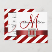 Rode strepen, lint, uitnodiging voor monogram huwe (Voorkant / Achterkant)