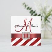 Rode strepen, lint, uitnodiging voor monogram huwe (Staand voorkant)