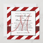 Rode strepen, lint, uitnodiging voor monogram huwe (Achterkant)